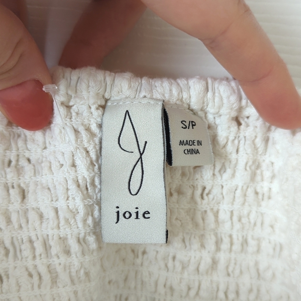 Joie Eyelet Embroidered Square Neck Form Fitting Long Sleeve Cropped Top White S - Picture 5 of 12
